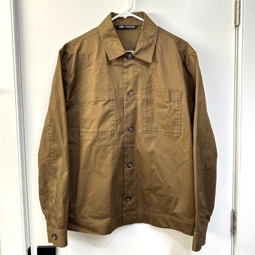 Zara Overshirt Medium with Front Patch Chest Pockets Khaki 100% Cotton Granola